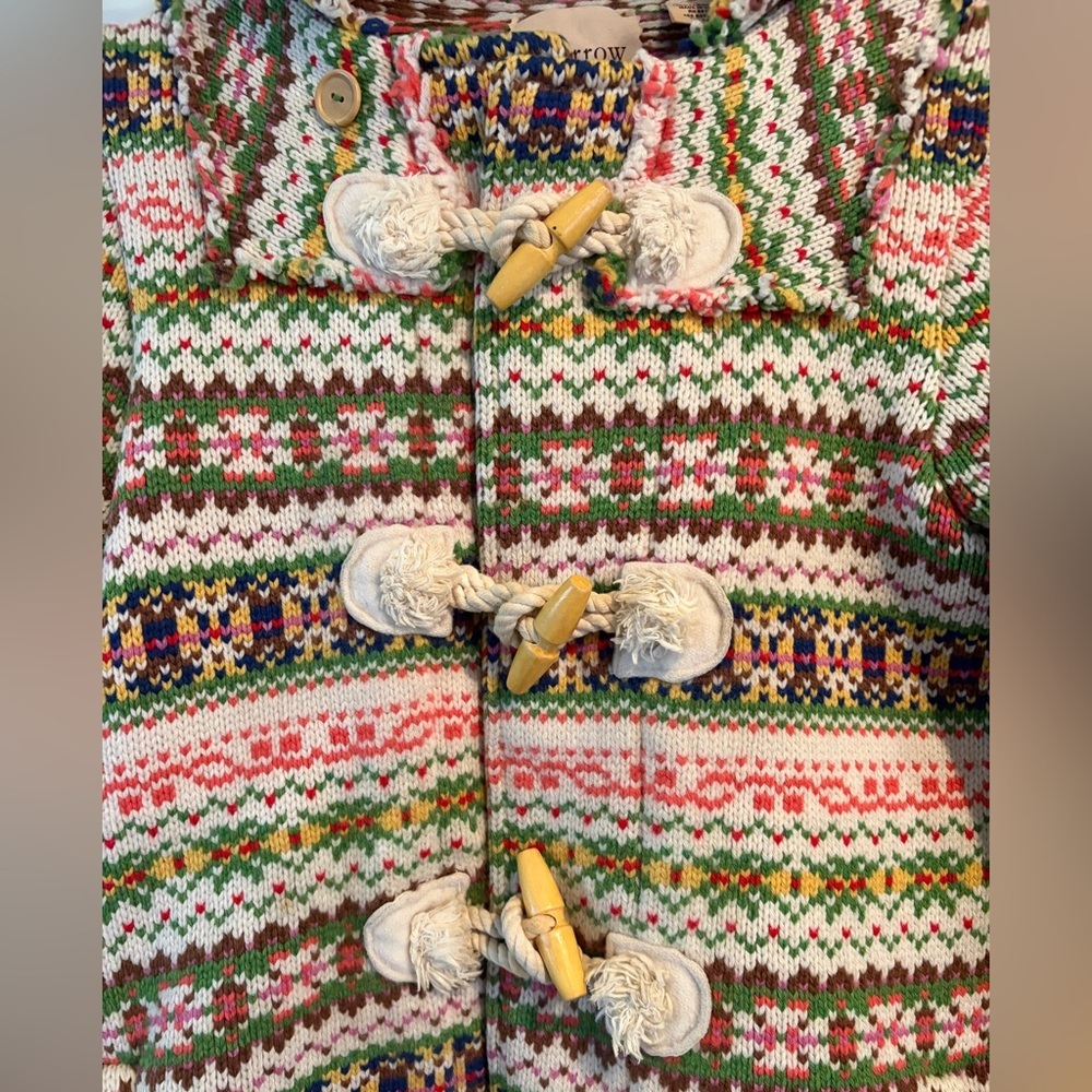 Anthropologie Vintage Sparrow 100% Lambs Wool Fair Isle Coat Women’s Small - Picture 3 of 13